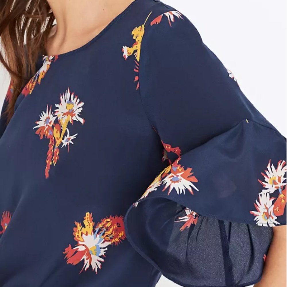 Madewell Silk Ruffle-Sleeve Top in Cactus Flower - Picture 8 of 9